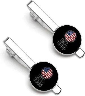 U.S.A Flag Volleyball 1895 Tie Clips for Men 2pcs Tie Bar Set Silver Shirt Accessories Ties Clip Luxury Gift Ideas 5.5x2.2cm