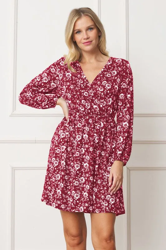 V-Neck Flowy Floral Mini Dress