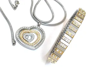 Valentine's day Womens Gold Heart Necklace for women Silver   Silver Diamond Bracelet SET HANDMADE Jewelry 145 Austrian Crystal Diamonds Silver Surgical Steel Platinum plated Jewelry Valentines gifts