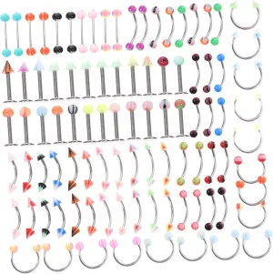 VALICLUD Stunning Jewelry Set 110pcs Kit Eyebrow Tongue Lip Navel Bar Rings for Parties and Events