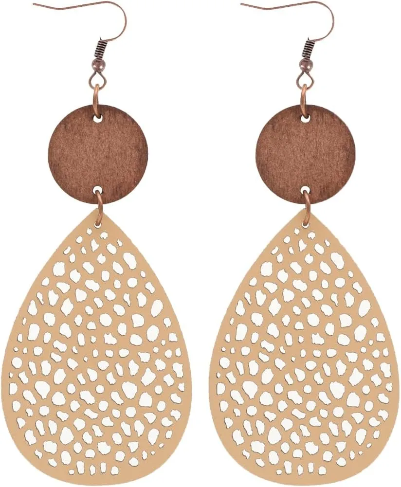 Vintage Geometric Wooden Round Earrings Ethnic Style Western Big Earrings Summer Beach Bohemian Jewelry Gift for Women