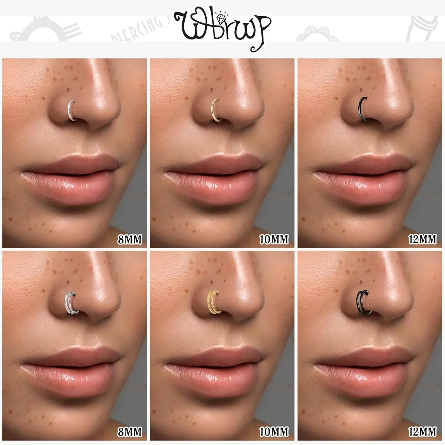 WBRWP G23 Titanium Conch Piercing Jewelry Set: 16G 8mm/10mm/12mm Double/Triple Hoop Nose Septum Rings Hypoallergenic Hinged Segment Clicker Helix Cartilage Conch Earrings