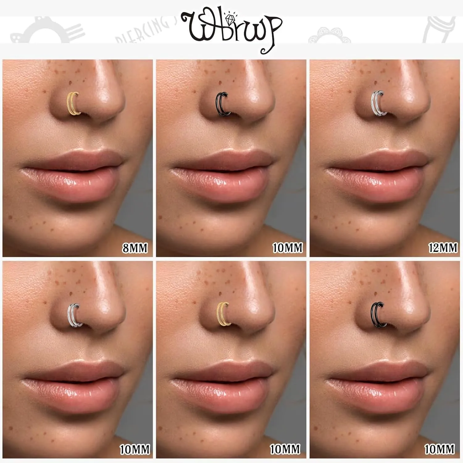 WBRWP G23 Titanium Conch Piercing Jewelry Set: 16G 8mm/10mm/12mm Double/Triple Hoop Nose Septum Rings Hypoallergenic Hinged Segment Clicker Helix Cartilage Conch Earrings