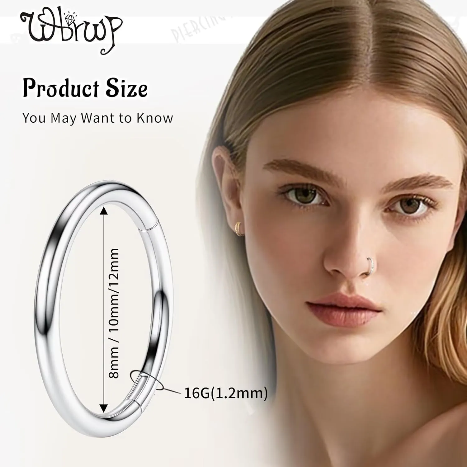WBRWP G23 Titanium Conch Piercing Jewelry Set: 16G 8mm/10mm/12mm Double/Triple Hoop Nose Septum Rings Hypoallergenic Hinged Segment Clicker Helix Cartilage Conch Earrings