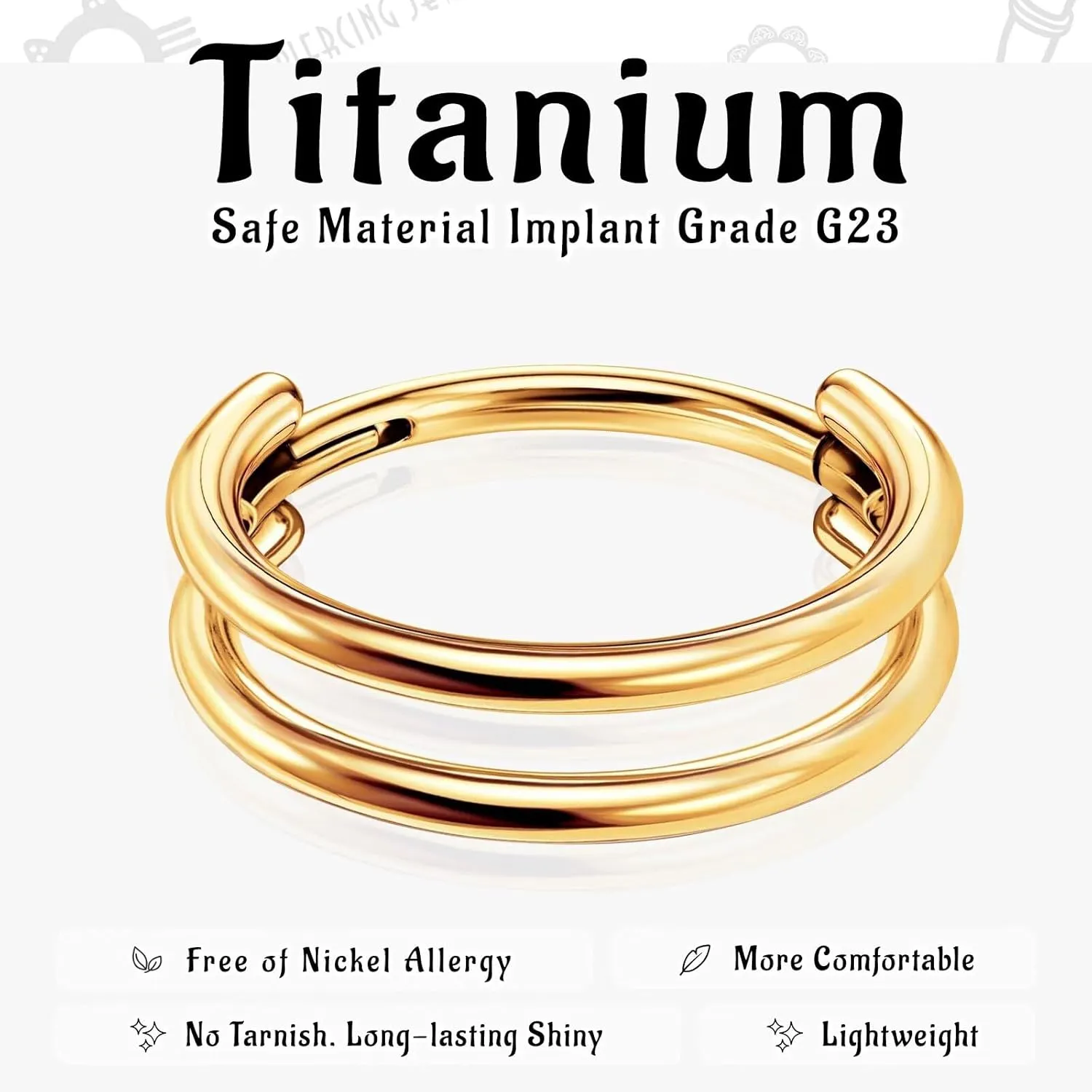 WBRWP G23 Titanium Conch Piercing Jewelry Set: 16G 8mm/10mm/12mm Double/Triple Hoop Nose Septum Rings Hypoallergenic Hinged Segment Clicker Helix Cartilage Conch Earrings