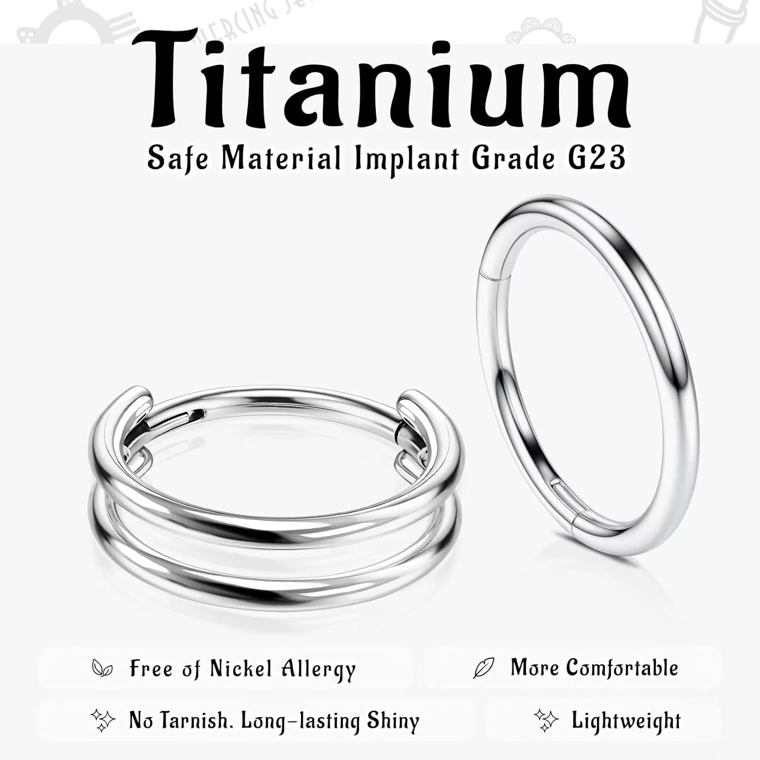 WBRWP G23 Titanium Conch Piercing Jewelry Set: 16G 8mm/10mm/12mm Double/Triple Hoop Nose Septum Rings Hypoallergenic Hinged Segment Clicker Helix Cartilage Conch Earrings