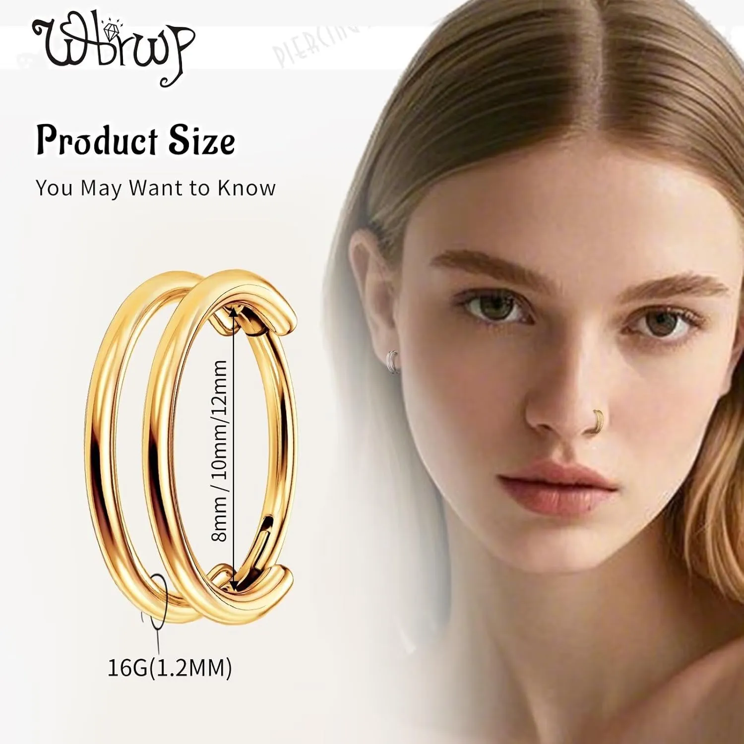 WBRWP G23 Titanium Conch Piercing Jewelry Set: 16G 8mm/10mm/12mm Double/Triple Hoop Nose Septum Rings Hypoallergenic Hinged Segment Clicker Helix Cartilage Conch Earrings