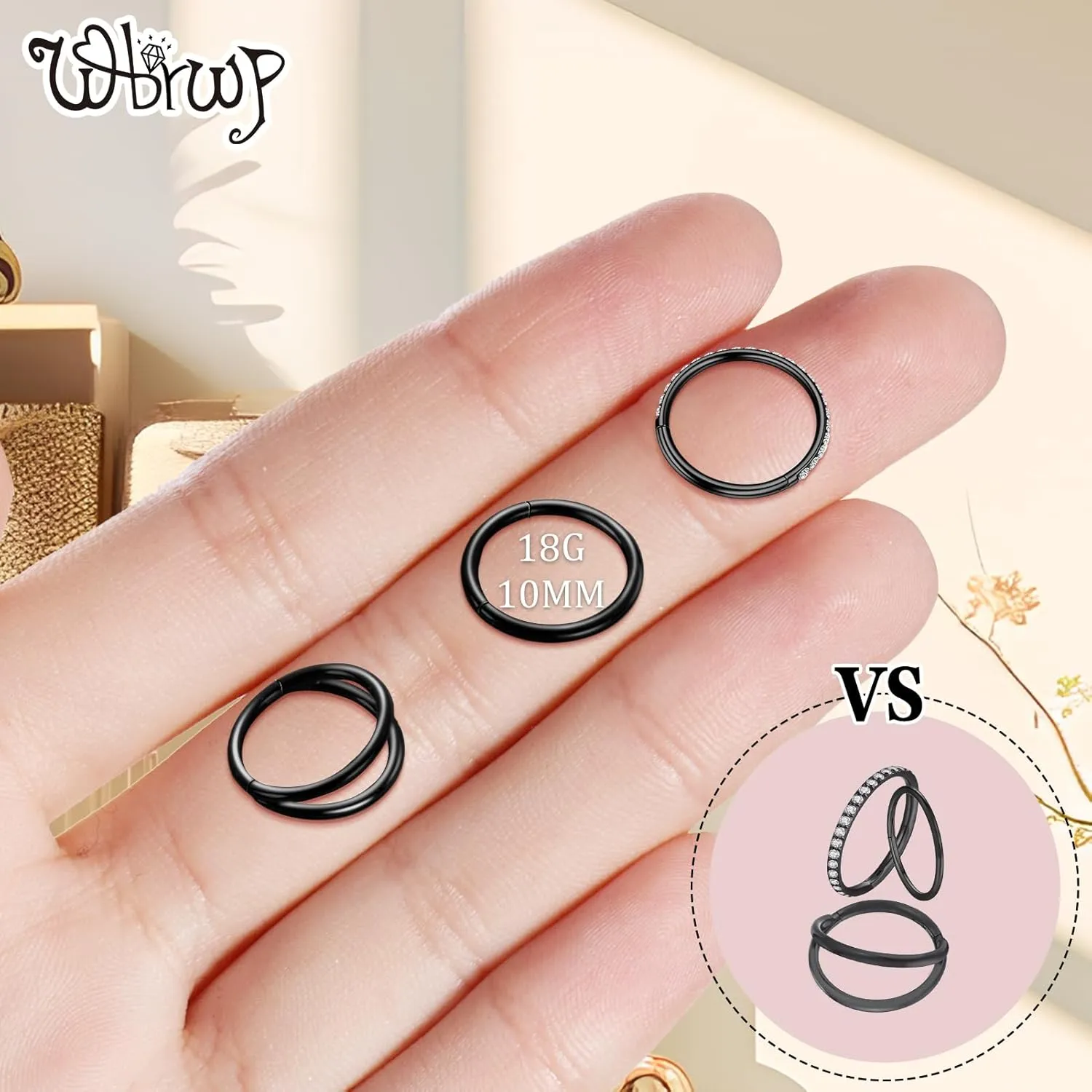 WBRWP Nose Rings Hoops: 316L Surgical Steel Double Hoop Nose Rings 14G 16G 18G 20G Hinged CZ Septum Conch Clicker Lip Rings Cartilage Helix Rook Tragus Daith Earring Hoops Body Piercing Jewelry 7mm 8mm 9mm 10mm