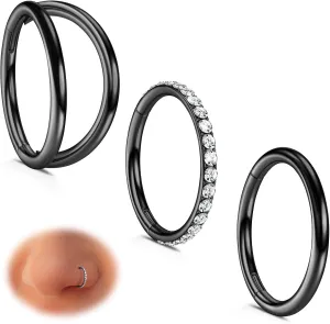 WBRWP Nose Rings Hoops: 316L Surgical Steel Double Hoop Nose Rings 14G 16G 18G 20G Hinged CZ Septum Conch Clicker Lip Rings Cartilage Helix Rook Tragus Daith Earring Hoops Body Piercing Jewelry 7mm 8mm 9mm 10mm