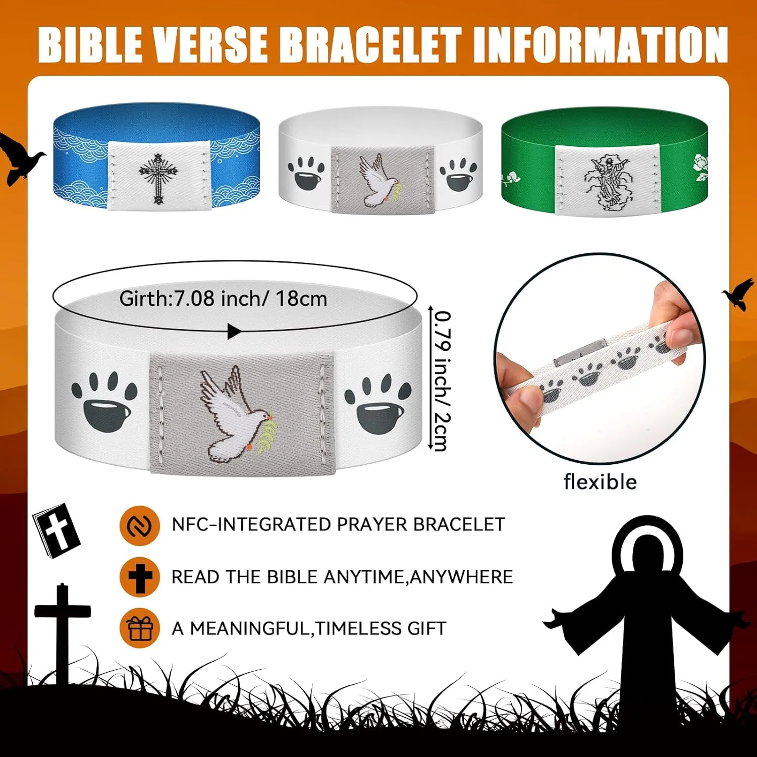 Wearable Bible Bracelet, Daily Bible Verse Wristbands, Elastic Inspirational Verse Bracelets, Religious Gifts for Women, Men & Teens
