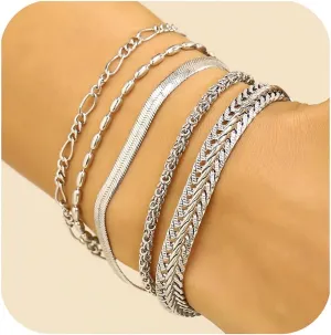 wgoud Gold Bracelets for Women Trendy, 14K Real Gold Plated Link Chain Bracelets for Women Waterproof, Adjustable Gold Stack Bracelet Set Jewelry Gifts for Women.