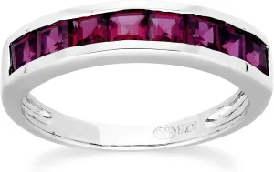 White Gold 9K Eight Square Rhodolite Garnet Half Eternity Anniversary Ring Contemporary Design for Women January Birthstone Promise Band