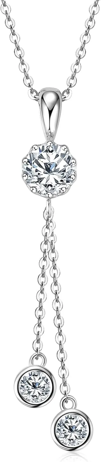WOAINI Tassel Drop Necklace in 925 Sterling Silver with Moissanite Pendant, Adjustable Moissanite Pendant Necklaces for Women, 18" 2" Chain, Handcrafted Elegant Jewelry Gifts