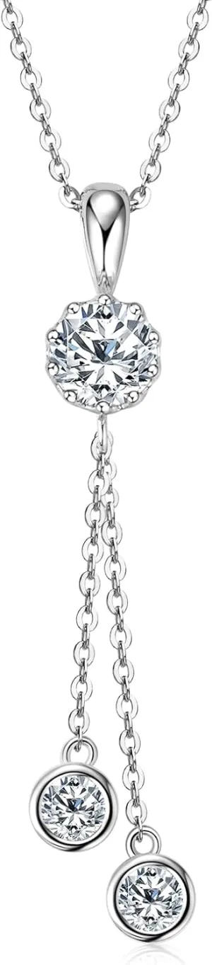 WOAINI Tassel Drop Necklace in 925 Sterling Silver with Moissanite Pendant, Adjustable Moissanite Pendant Necklaces for Women, 18" 2" Chain, Handcrafted Elegant Jewelry Gifts