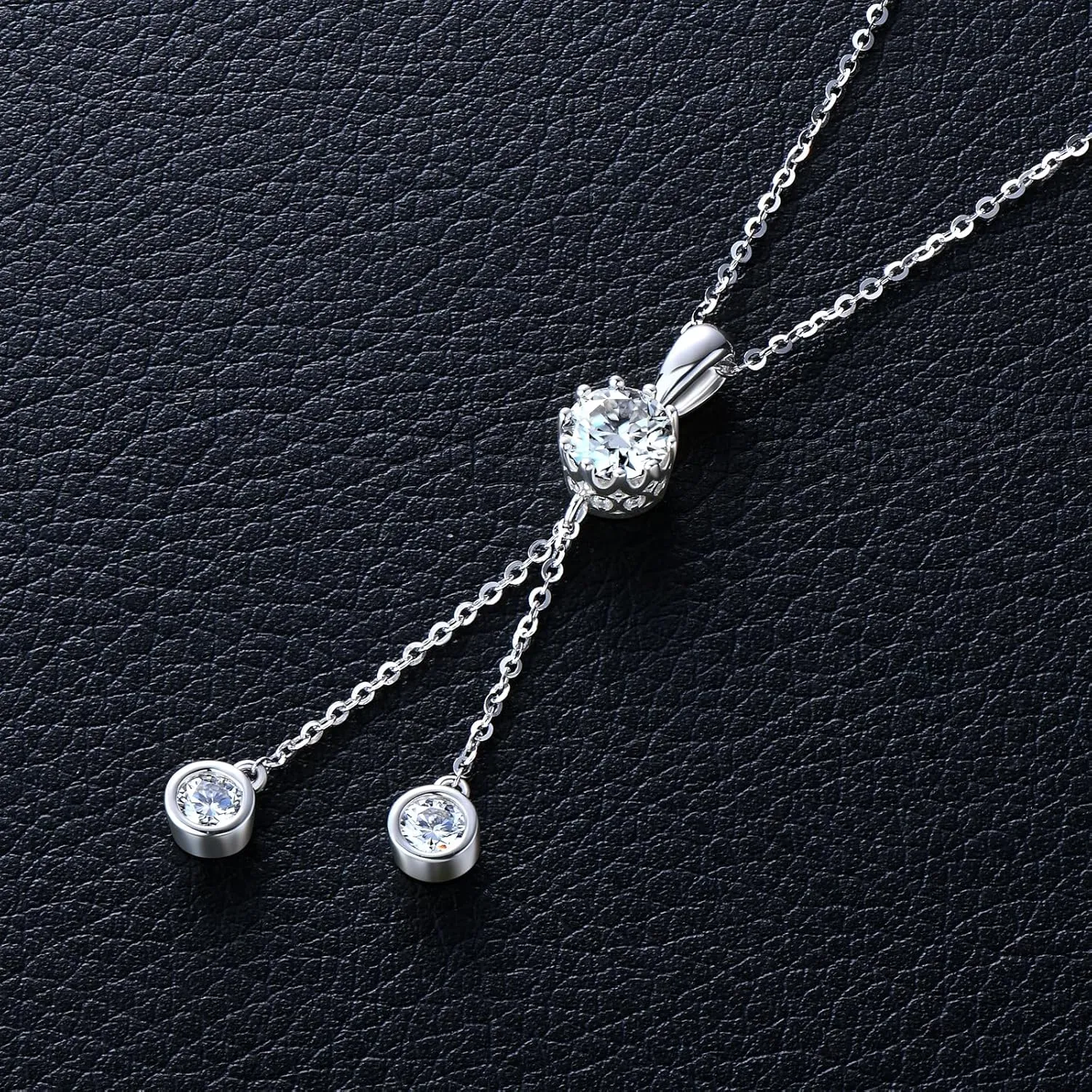 WOAINI Tassel Drop Necklace in 925 Sterling Silver with Moissanite Pendant, Adjustable Moissanite Pendant Necklaces for Women, 18" 2" Chain, Handcrafted Elegant Jewelry Gifts