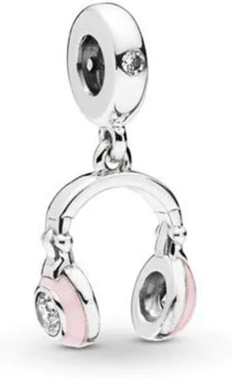 Women Pink Headphones Dangle Charm for Bracelets Necklace Pendants DJ Music Earphones Girls Shawty Sister Daughter Christmas Birthday Family