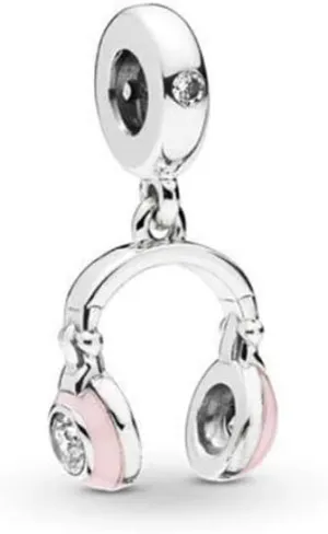 Women Pink Headphones Dangle Charm for Bracelets Necklace Pendants DJ Music Earphones Girls Shawty Sister Daughter Christmas Birthday Family