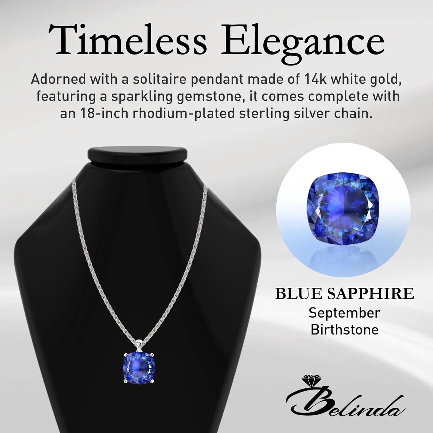 Women's 14k White Yellow Gold Necklace Birthstone Fine Jewelry Hanging Pendant Necklaces Sparkling Prong Sterling Silver Chain with Cushion Shape Gemstone Jewelry Gift