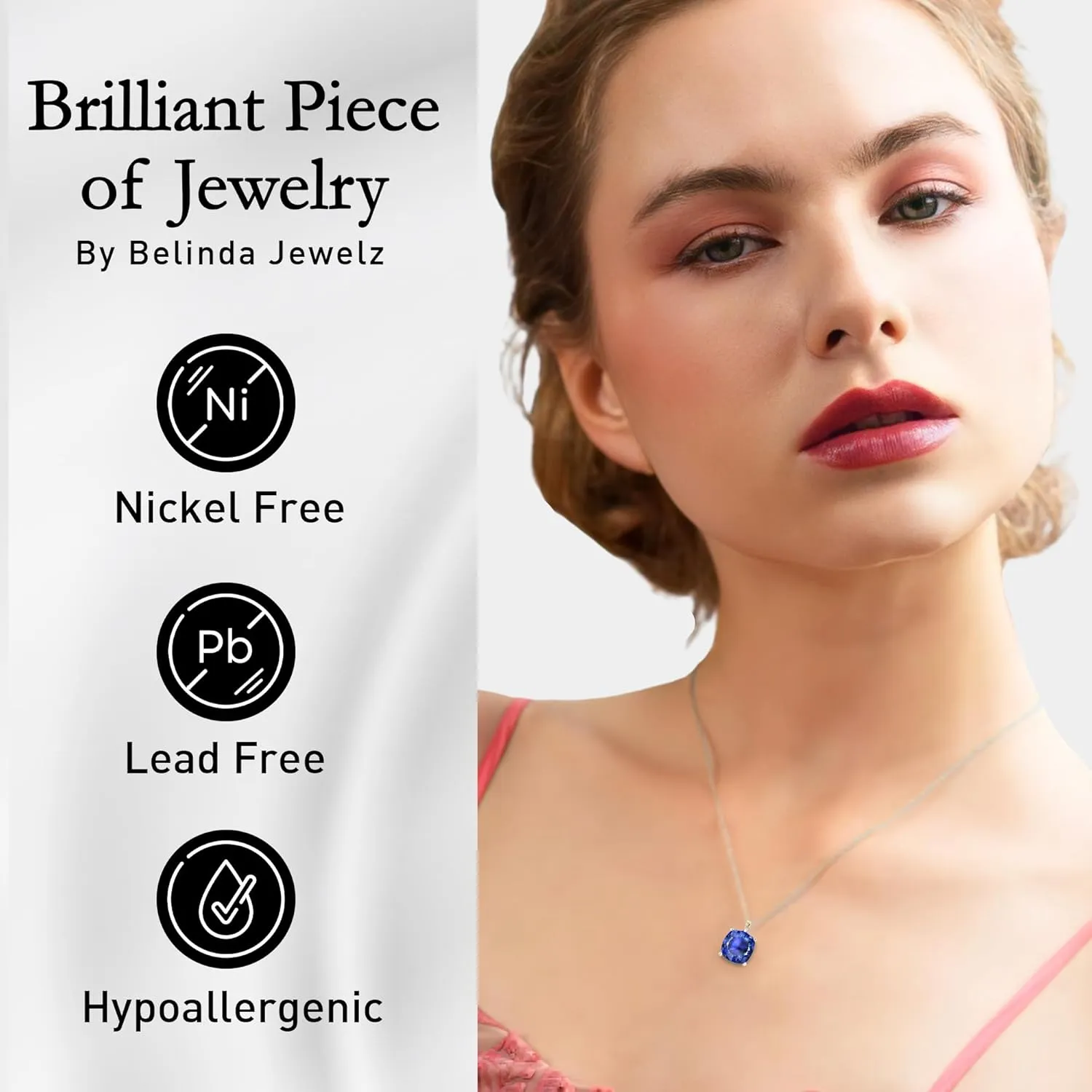 Women's 14k White Yellow Gold Necklace Birthstone Fine Jewelry Hanging Pendant Necklaces Sparkling Prong Sterling Silver Chain with Cushion Shape Gemstone Jewelry Gift
