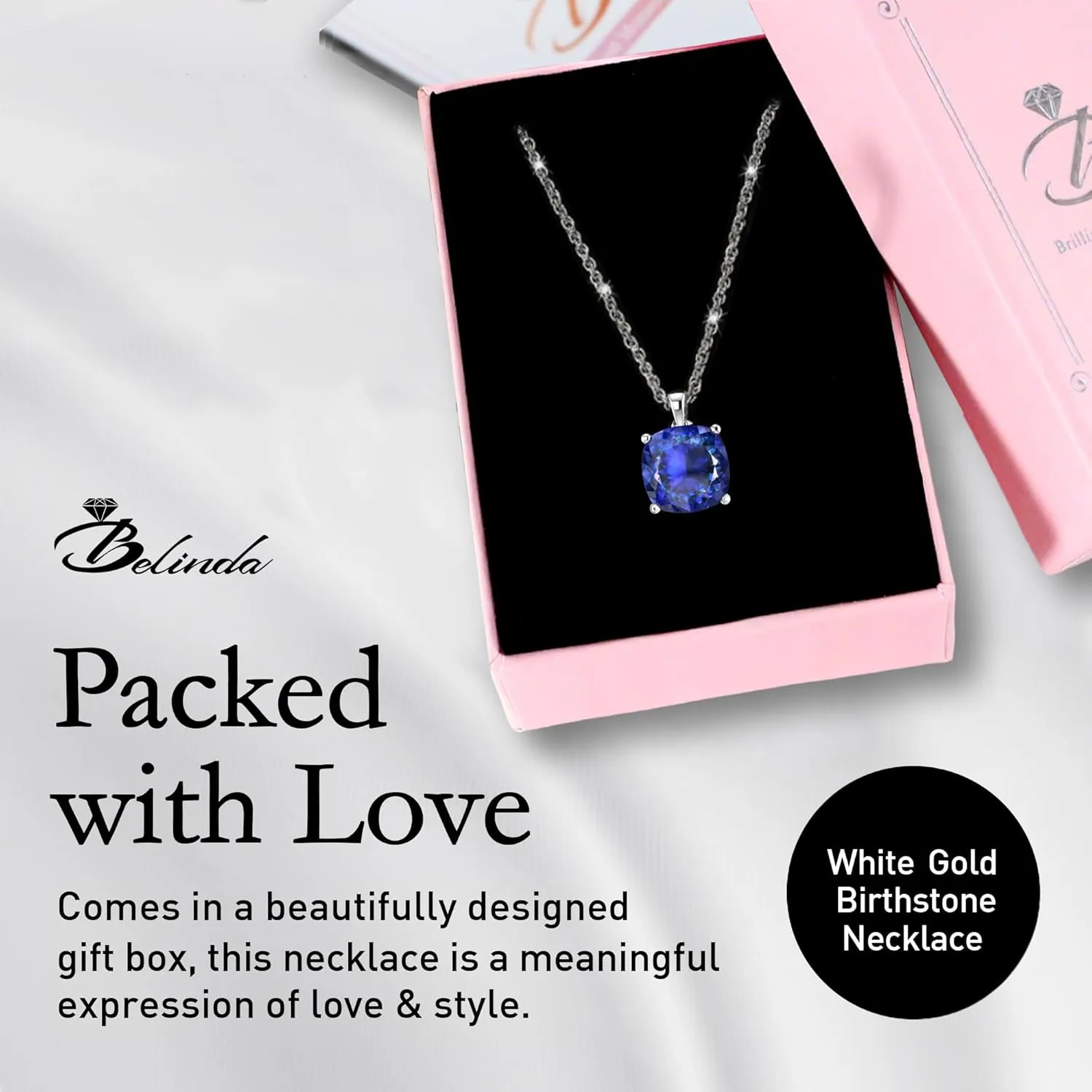 Women's 14k White Yellow Gold Necklace Birthstone Fine Jewelry Hanging Pendant Necklaces Sparkling Prong Sterling Silver Chain with Cushion Shape Gemstone Jewelry Gift