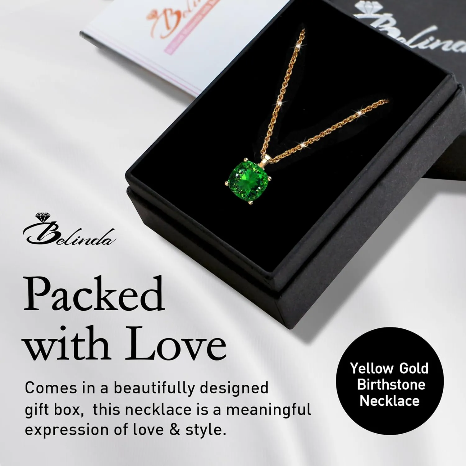 Women's 14k White Yellow Gold Necklace Birthstone Fine Jewelry Hanging Pendant Necklaces Sparkling Prong Sterling Silver Chain with Cushion Shape Gemstone Jewelry Gift