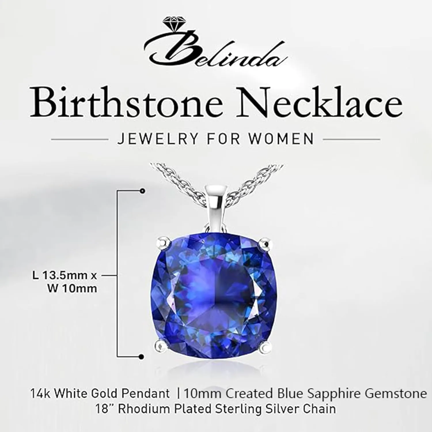 Women's 14k White Yellow Gold Necklace Birthstone Fine Jewelry Hanging Pendant Necklaces Sparkling Prong Sterling Silver Chain with Cushion Shape Gemstone Jewelry Gift