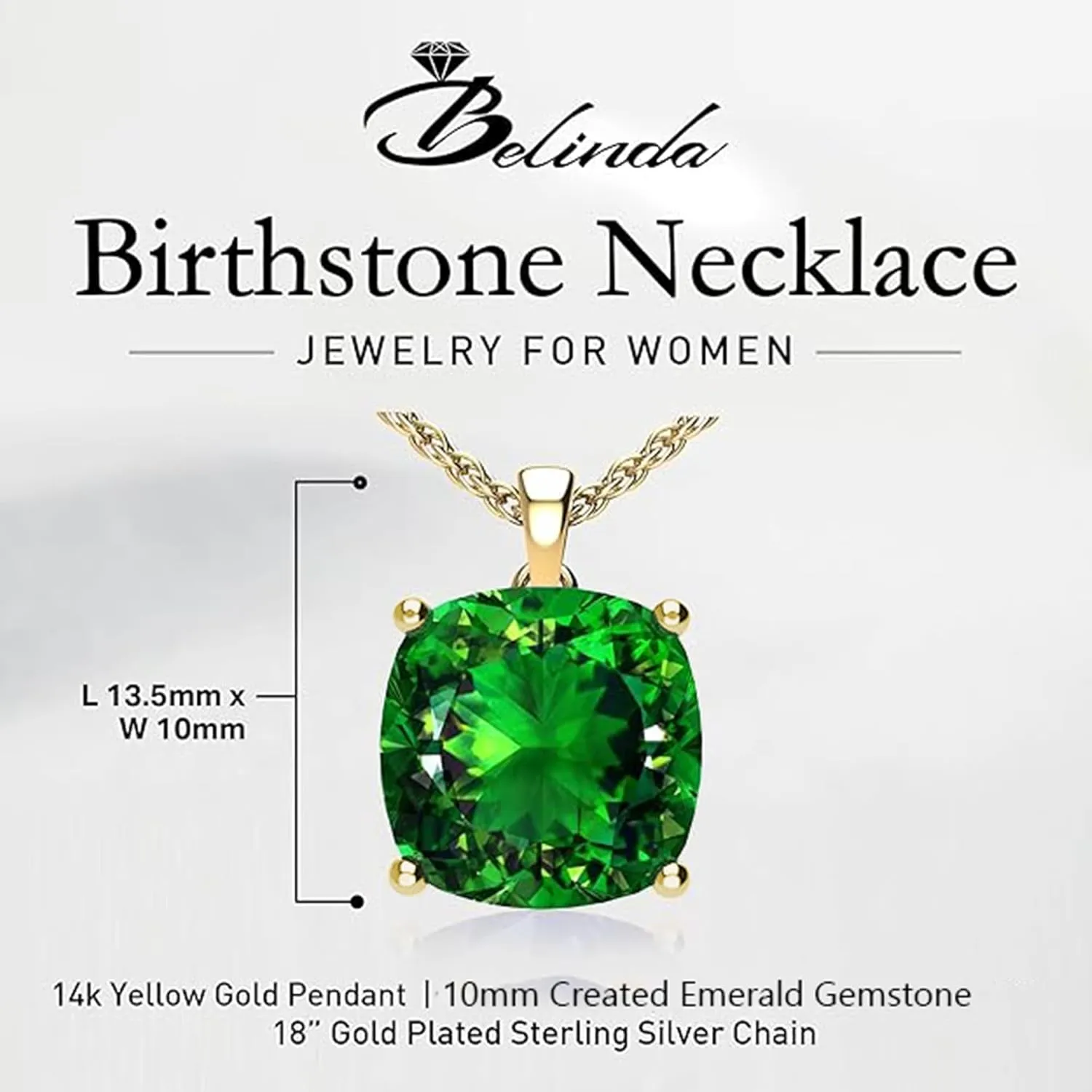 Women's 14k White Yellow Gold Necklace Birthstone Fine Jewelry Hanging Pendant Necklaces Sparkling Prong Sterling Silver Chain with Cushion Shape Gemstone Jewelry Gift