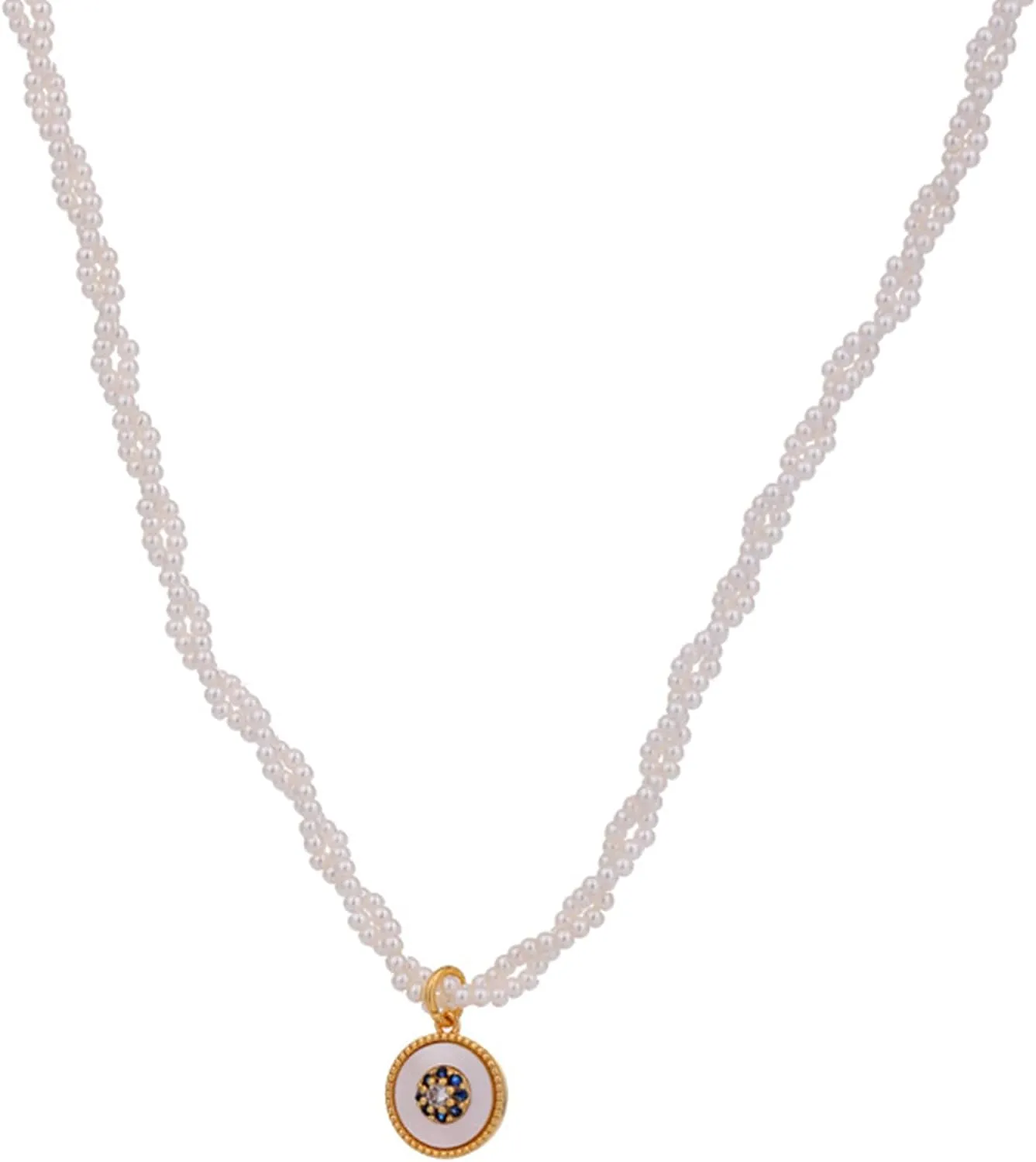 Women's Blue Zircon Imitation Pearl Necklace - French-inspired Adjustable Twist Chain Jewelry for Daily & Evening Wear
