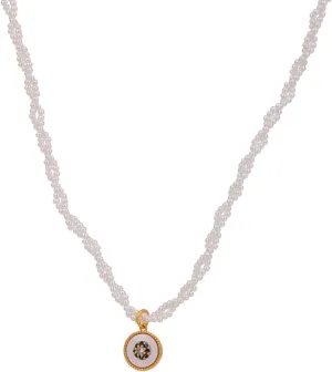 Women's Blue Zircon Imitation Pearl Necklace - French-inspired Adjustable Twist Chain Jewelry for Daily & Evening Wear