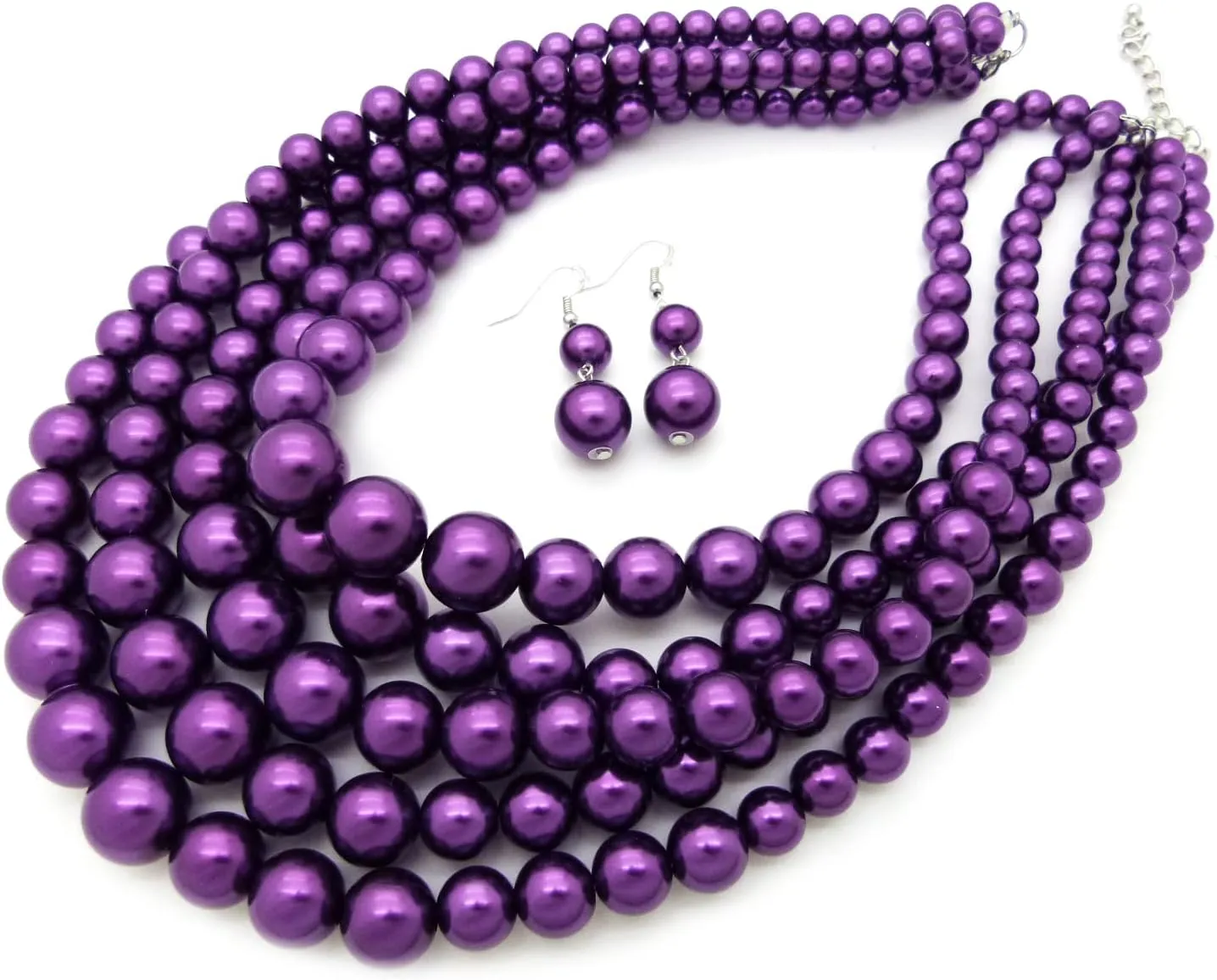 Women's Faux Pearl Five Multi-Strand Statement Necklace and Earrings Set