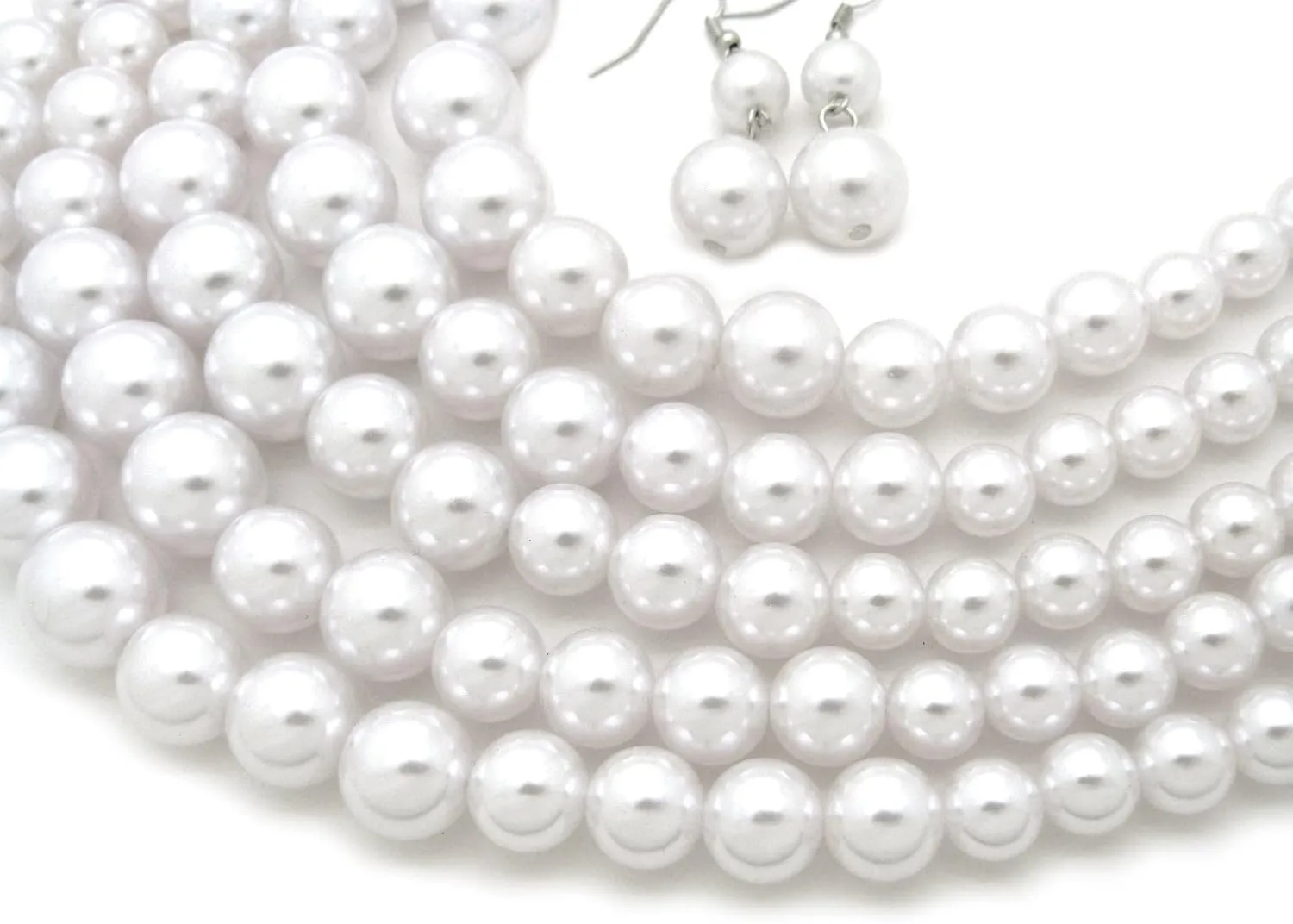 Women's Faux Pearl Five Multi-Strand Statement Necklace and Earrings Set