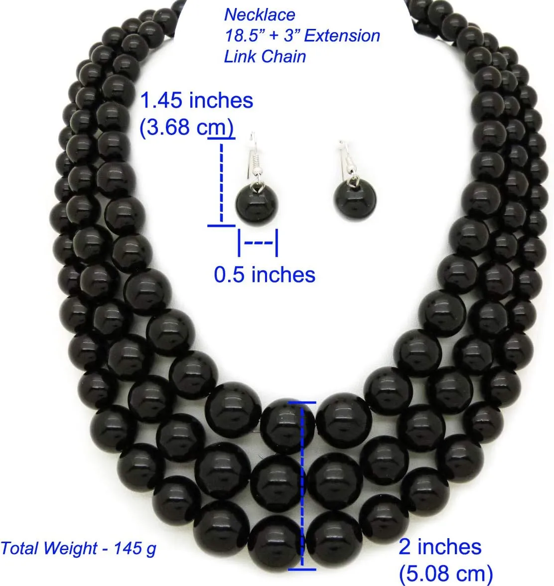 Women's Faux Pearl Three Multi-Strand Statement Necklace and Earrings Set