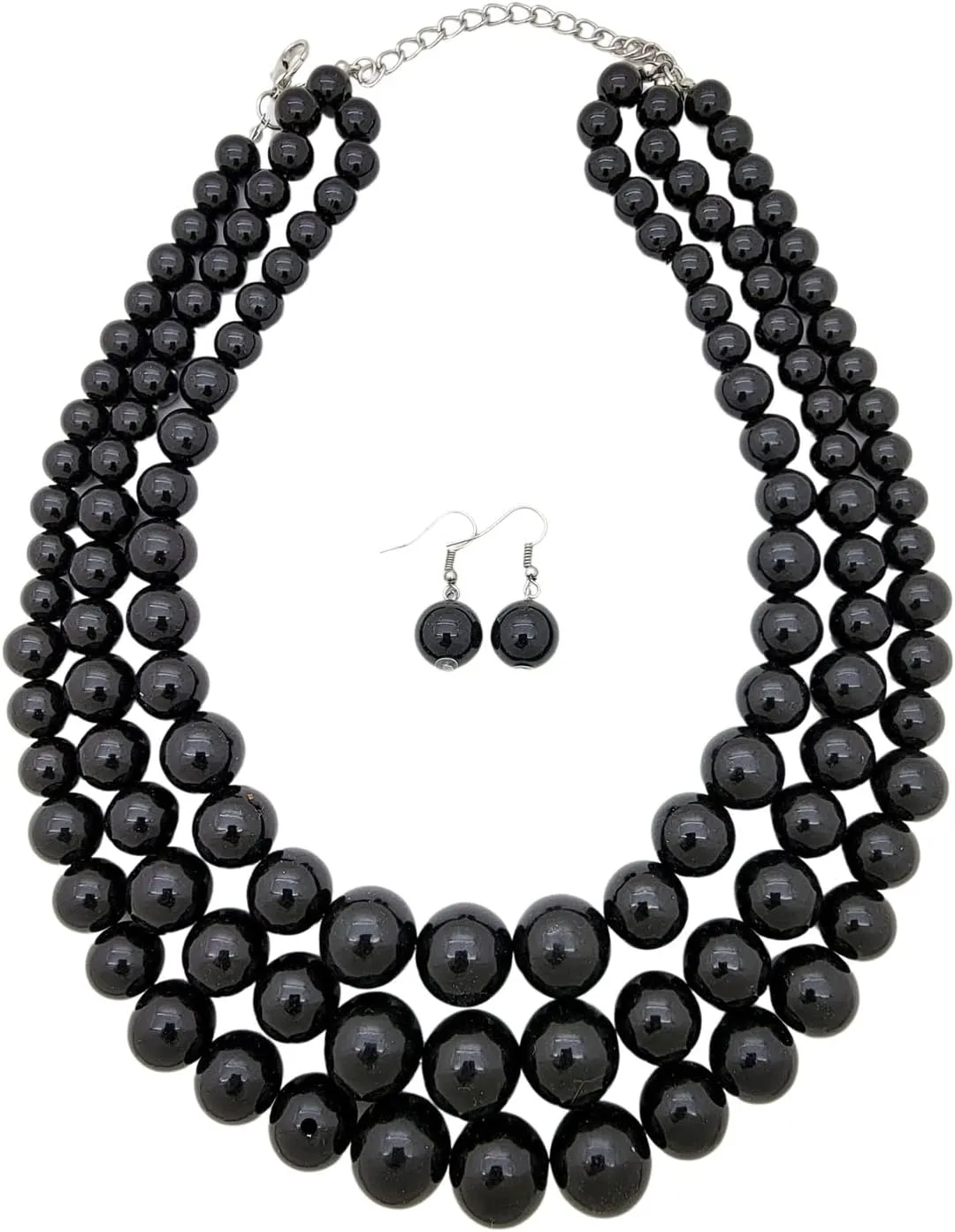 Women's Faux Pearl Three Multi-Strand Statement Necklace and Earrings Set