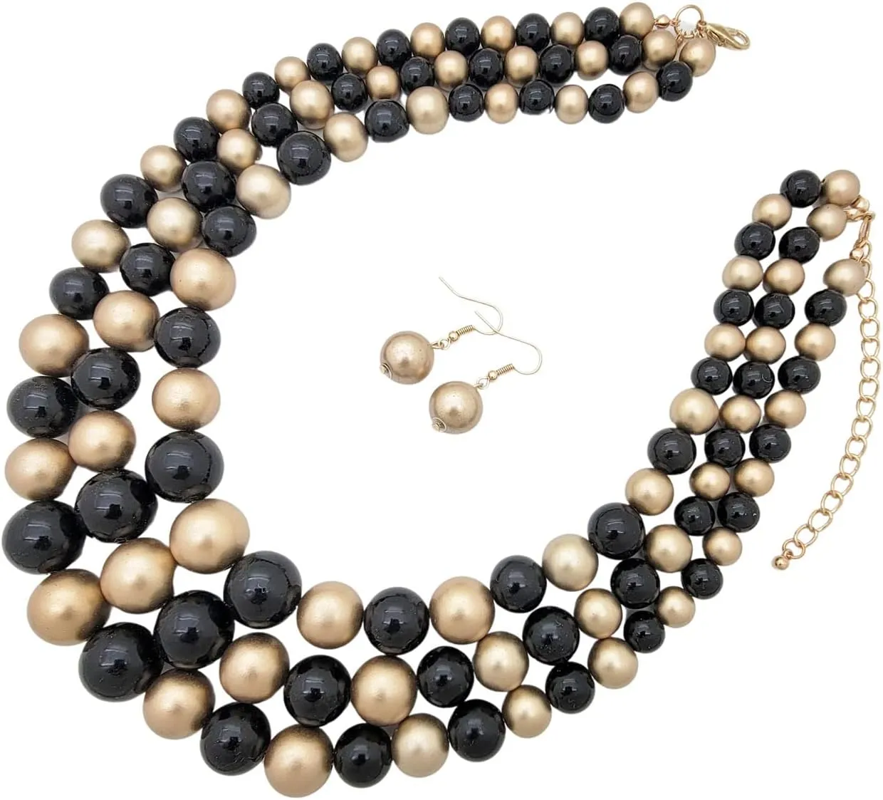 Women's Faux Pearl Three Multi-Strand Statement Necklace and Earrings Set