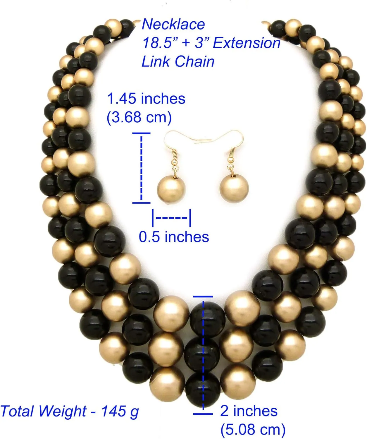 Women's Faux Pearl Three Multi-Strand Statement Necklace and Earrings Set