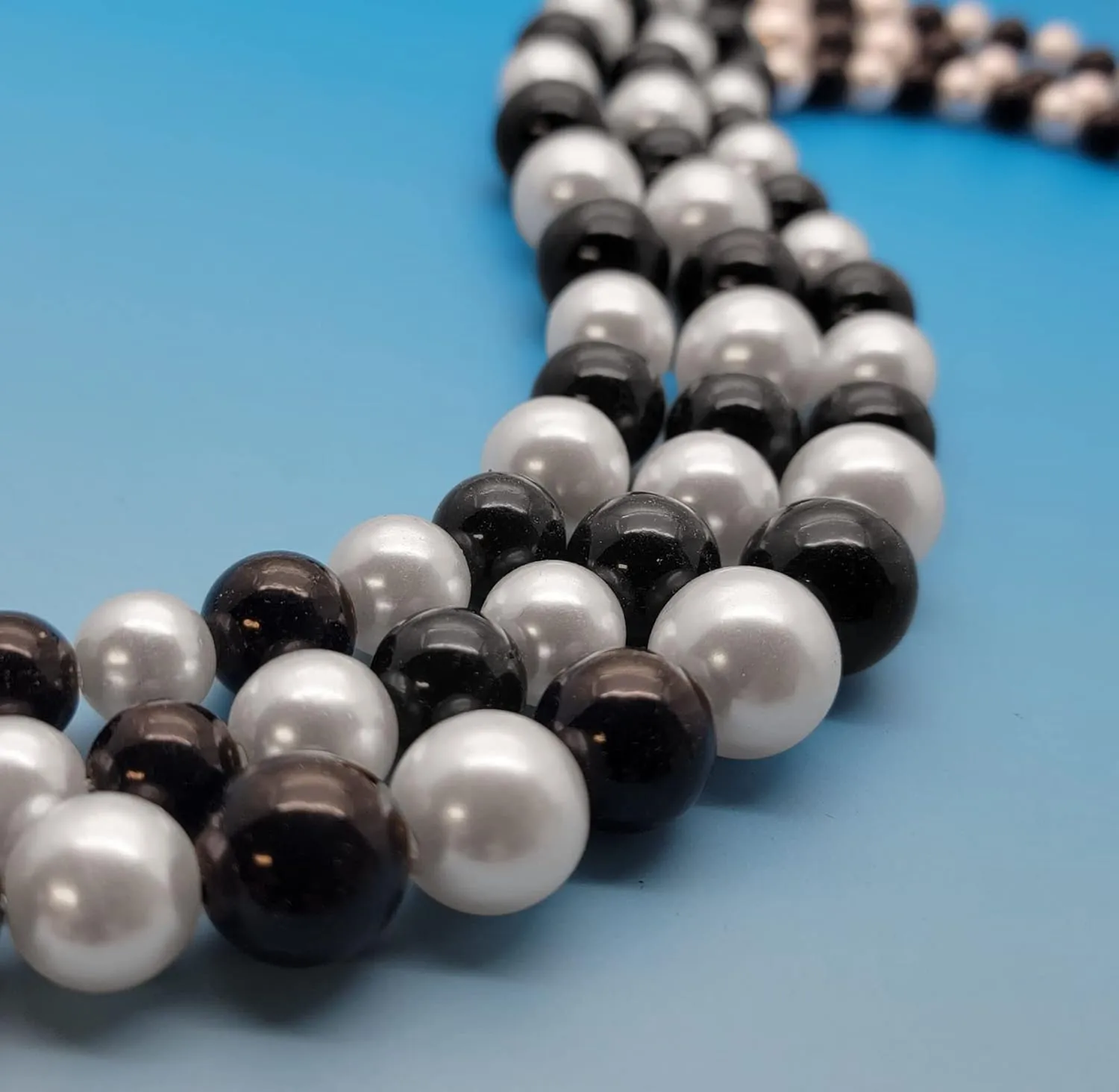 Women's Faux Pearl Three Multi-Strand Statement Necklace and Earrings Set