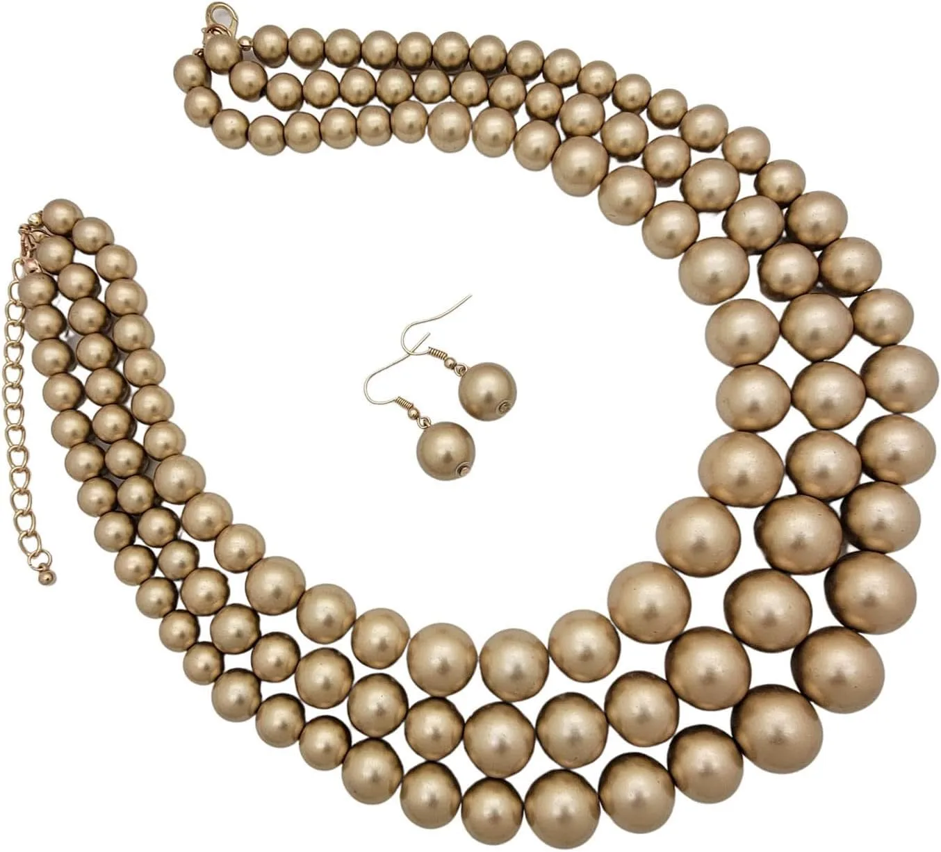Women's Faux Pearl Three Multi-Strand Statement Necklace and Earrings Set