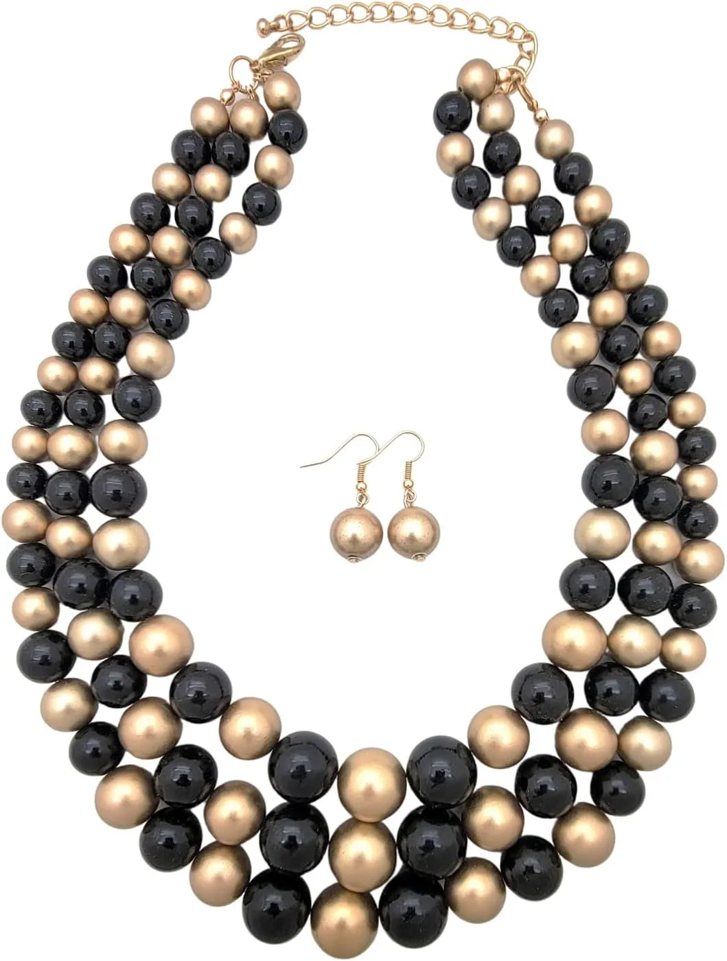 Women's Faux Pearl Three Multi-Strand Statement Necklace and Earrings Set