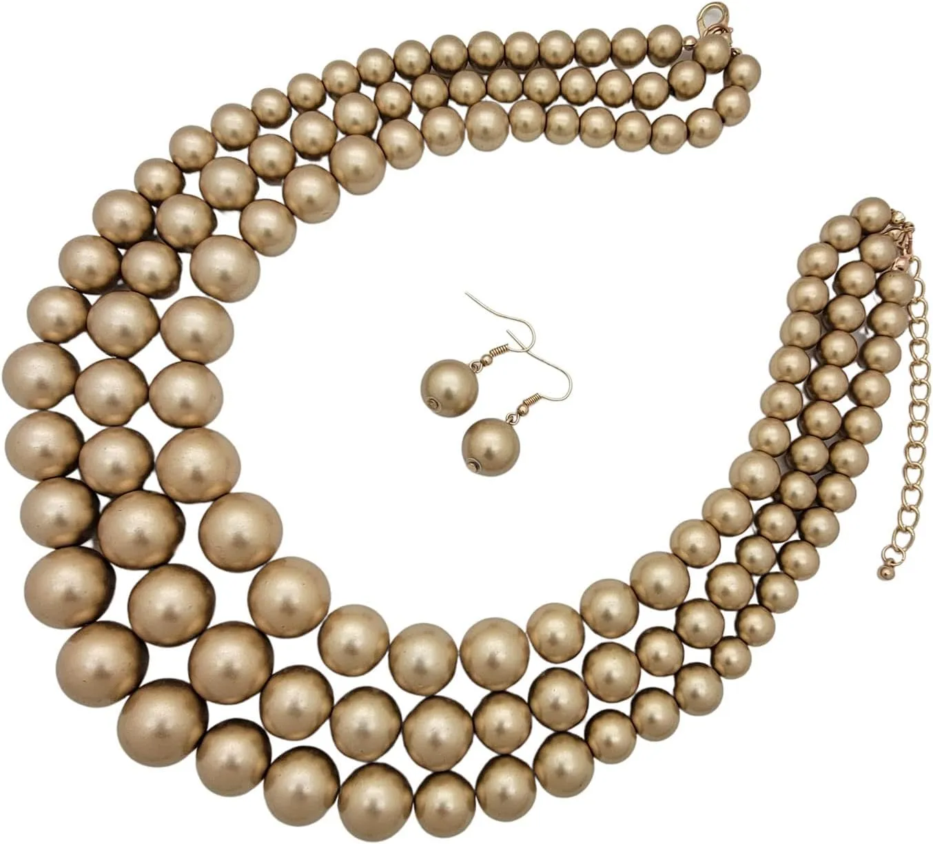 Women's Faux Pearl Three Multi-Strand Statement Necklace and Earrings Set