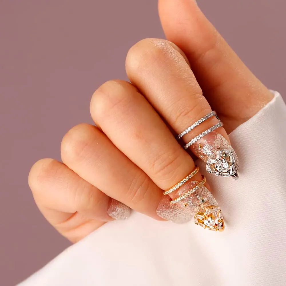 Xerling Love Heart Crystal Rings for Women Zircon Statement Rings for Teen Girls Bling Heart Fingertip Rings Dainty Rhinestone Rings (Silver Heart)