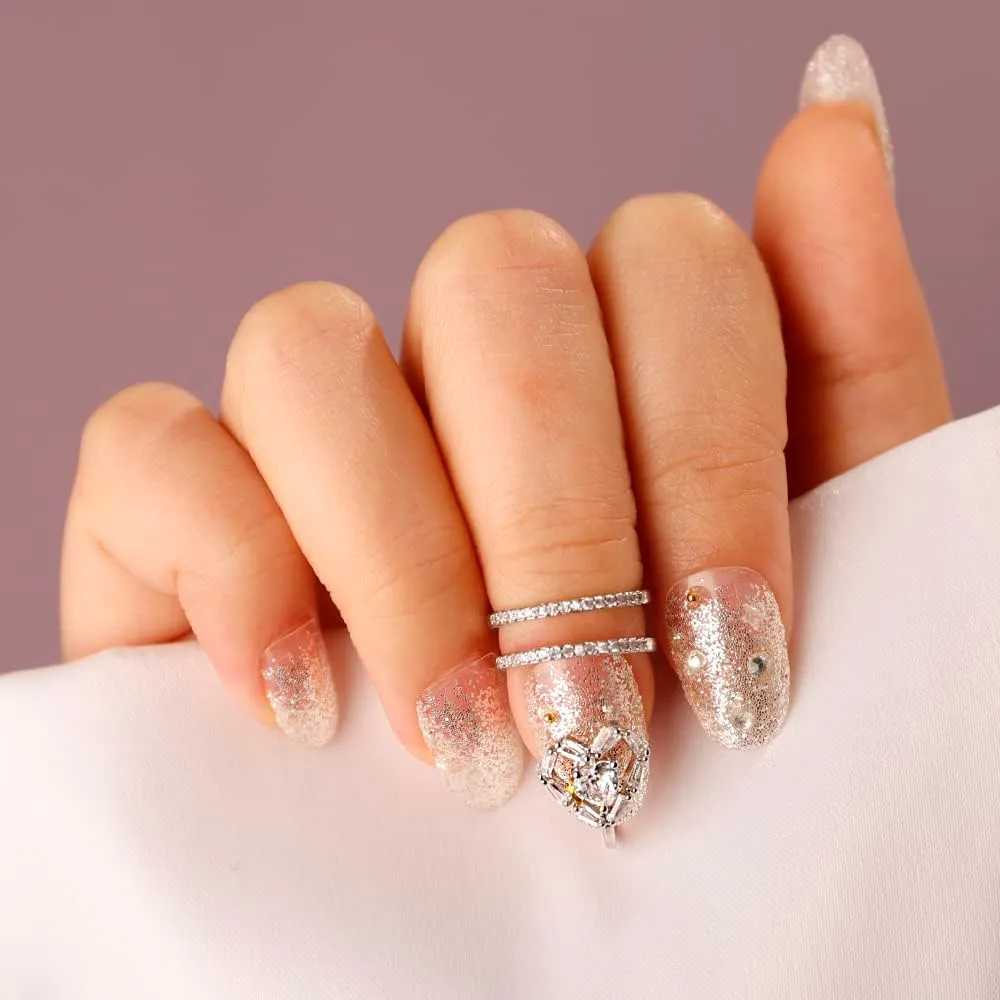 Xerling Love Heart Crystal Rings for Women Zircon Statement Rings for Teen Girls Bling Heart Fingertip Rings Dainty Rhinestone Rings (Silver Heart)