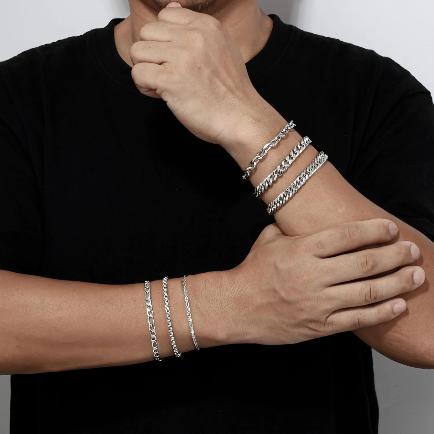 XIANNVXI 6 Pcs Stainless Steel Bracelets for Men Women Cuban Link Bracelet Rope Paperclip Chain Bracelets Set 7.5/8.3/9 Inches Mens Metal Bracelets