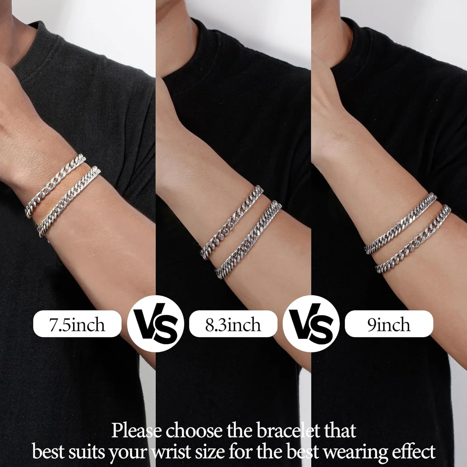 XIANNVXI 6 Pcs Stainless Steel Bracelets for Men Women Cuban Link Bracelet Rope Paperclip Chain Bracelets Set 7.5/8.3/9 Inches Mens Metal Bracelets