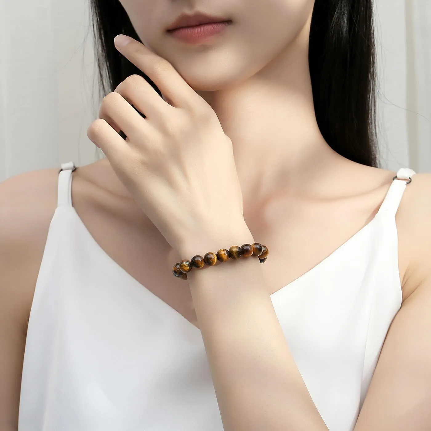 XIANNVXI Crystal Bracelet for Women Men 8 mm Natural Stone Beaded Bracelets Cat Bracelets Cross Bracelets Heart Bracelelt Jewelry for Women Birthday Gifts Stretch Bracelet