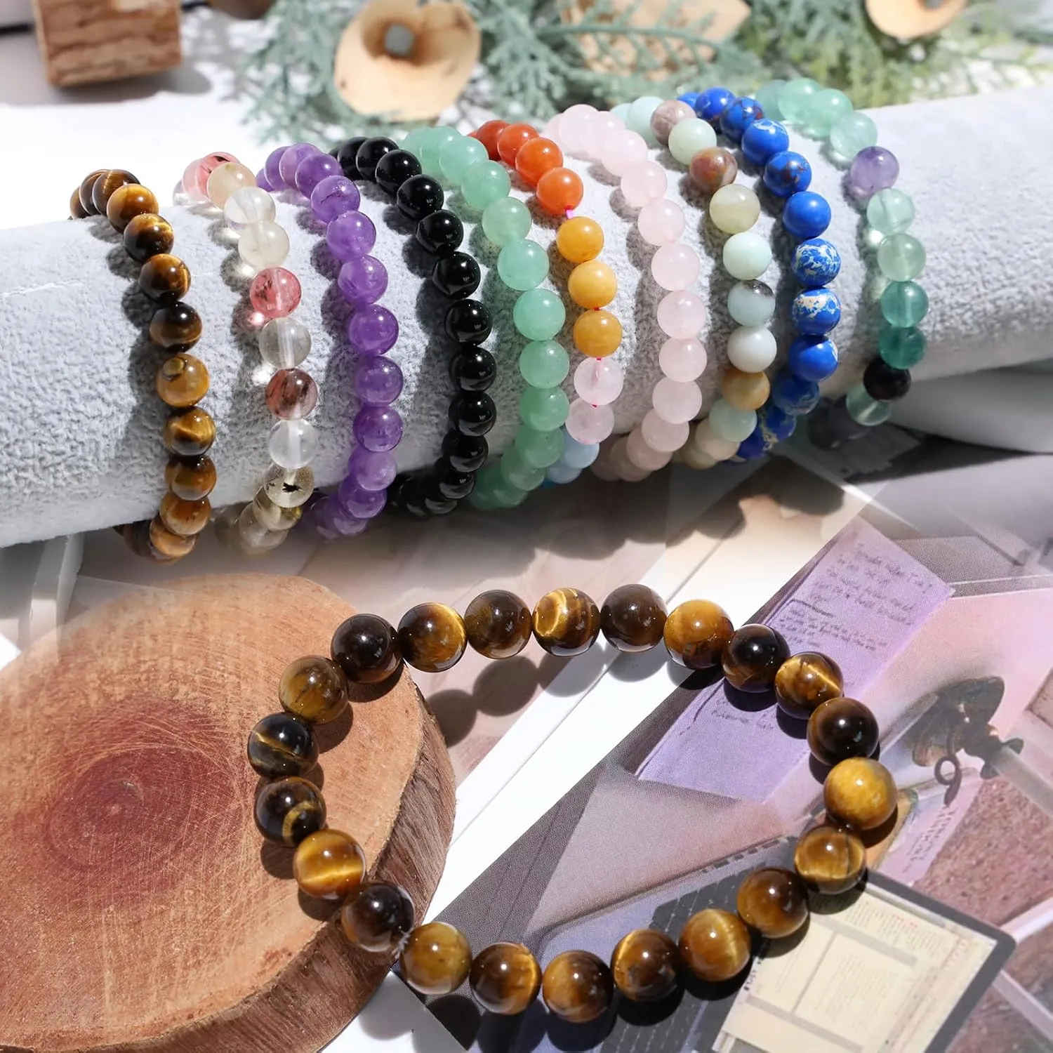 XIANNVXI Crystal Bracelet for Women Men 8 mm Natural Stone Beaded Bracelets Cat Bracelets Cross Bracelets Heart Bracelelt Jewelry for Women Birthday Gifts Stretch Bracelet