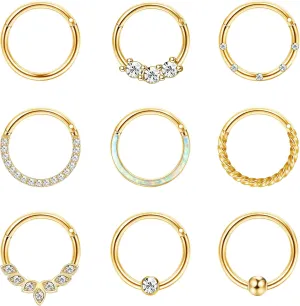 YADOCA Septum Nose Rings for Women Men - Gold Septum Rings 16G 18G Nose Ring Hoops Hypoallergic Surgical Steel Cartilage Earrings Helix Lip Conch Tragus Daith Piercing Jewelry Tone 8mm 10mm