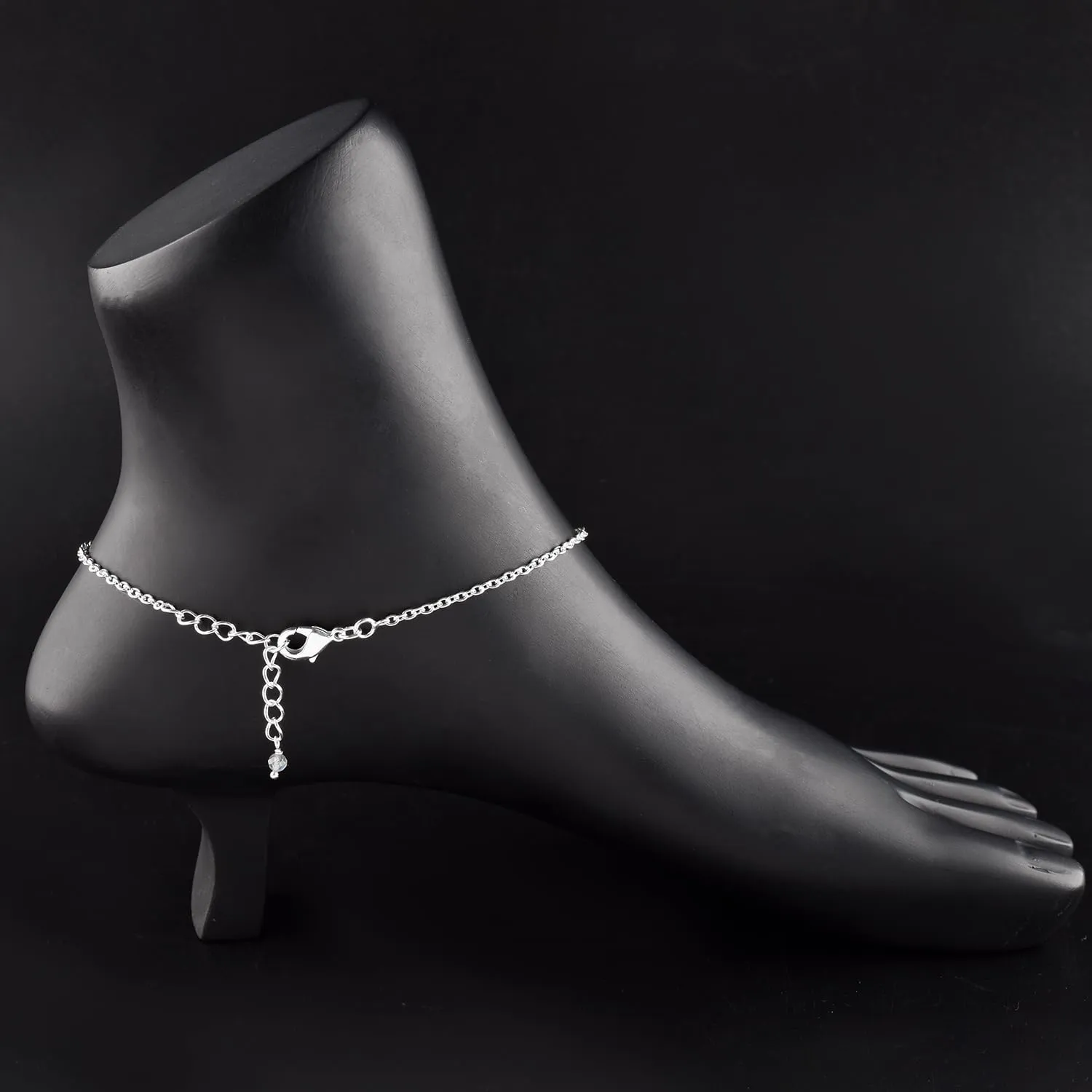 YANARA Labradorite Ankle Bracelet for Women Jewelry, Natural Birthstone Gemstone Beads, Handmade Dainty Anklets 9" 1.25" inch, Chakra Energy Crystals Silver Plated Chain Valentines Day Gifts For Her