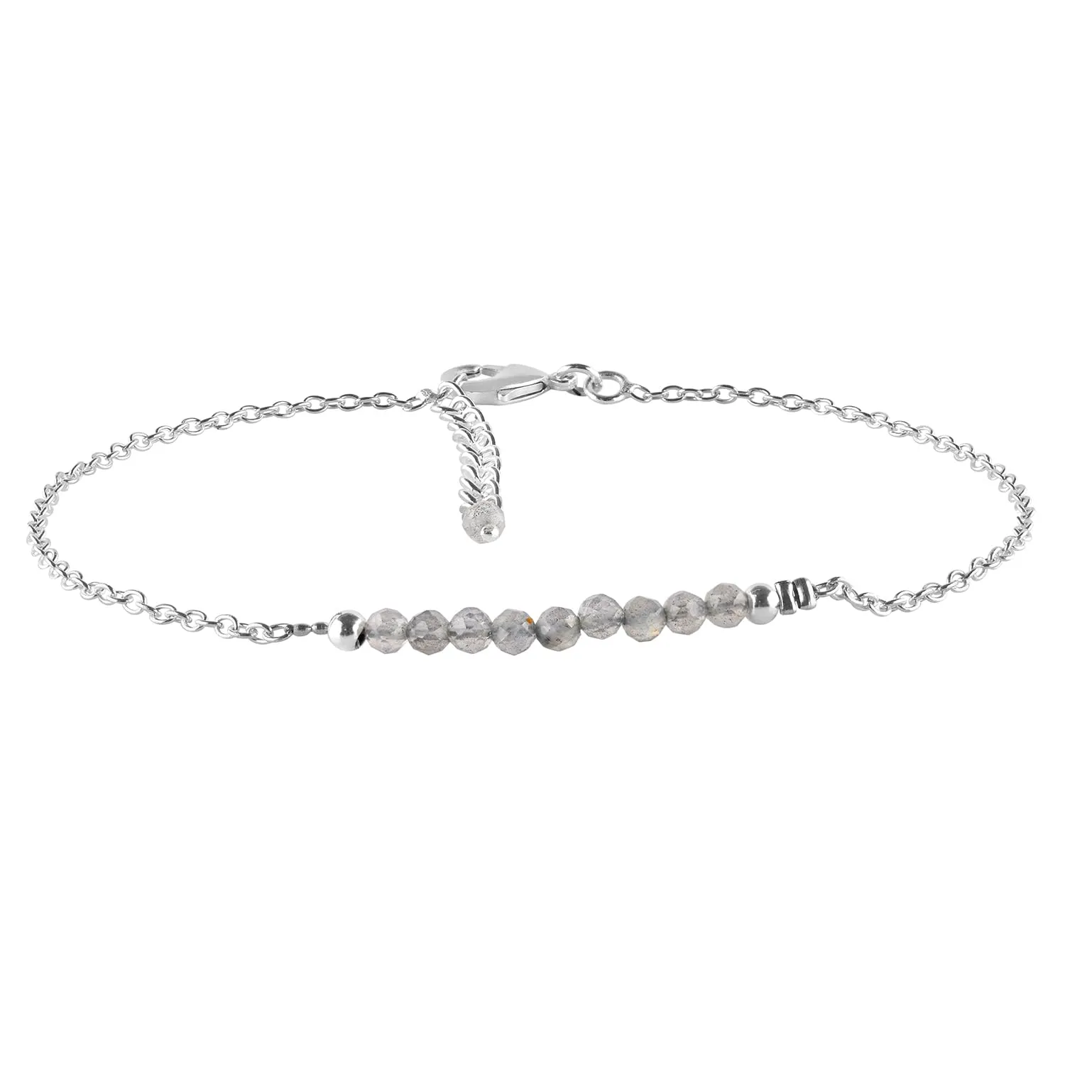 YANARA Labradorite Ankle Bracelet for Women Jewelry, Natural Birthstone Gemstone Beads, Handmade Dainty Anklets 9" 1.25" inch, Chakra Energy Crystals Silver Plated Chain Valentines Day Gifts For Her
