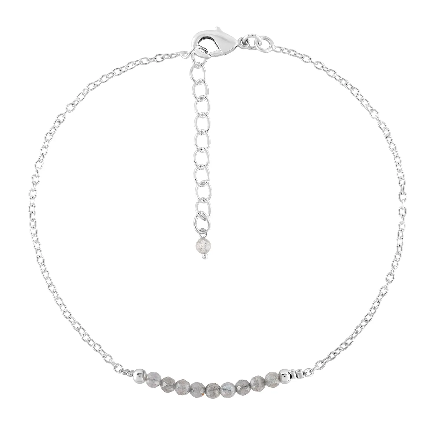 YANARA Labradorite Ankle Bracelet for Women Jewelry, Natural Birthstone Gemstone Beads, Handmade Dainty Anklets 9" 1.25" inch, Chakra Energy Crystals Silver Plated Chain Valentines Day Gifts For Her