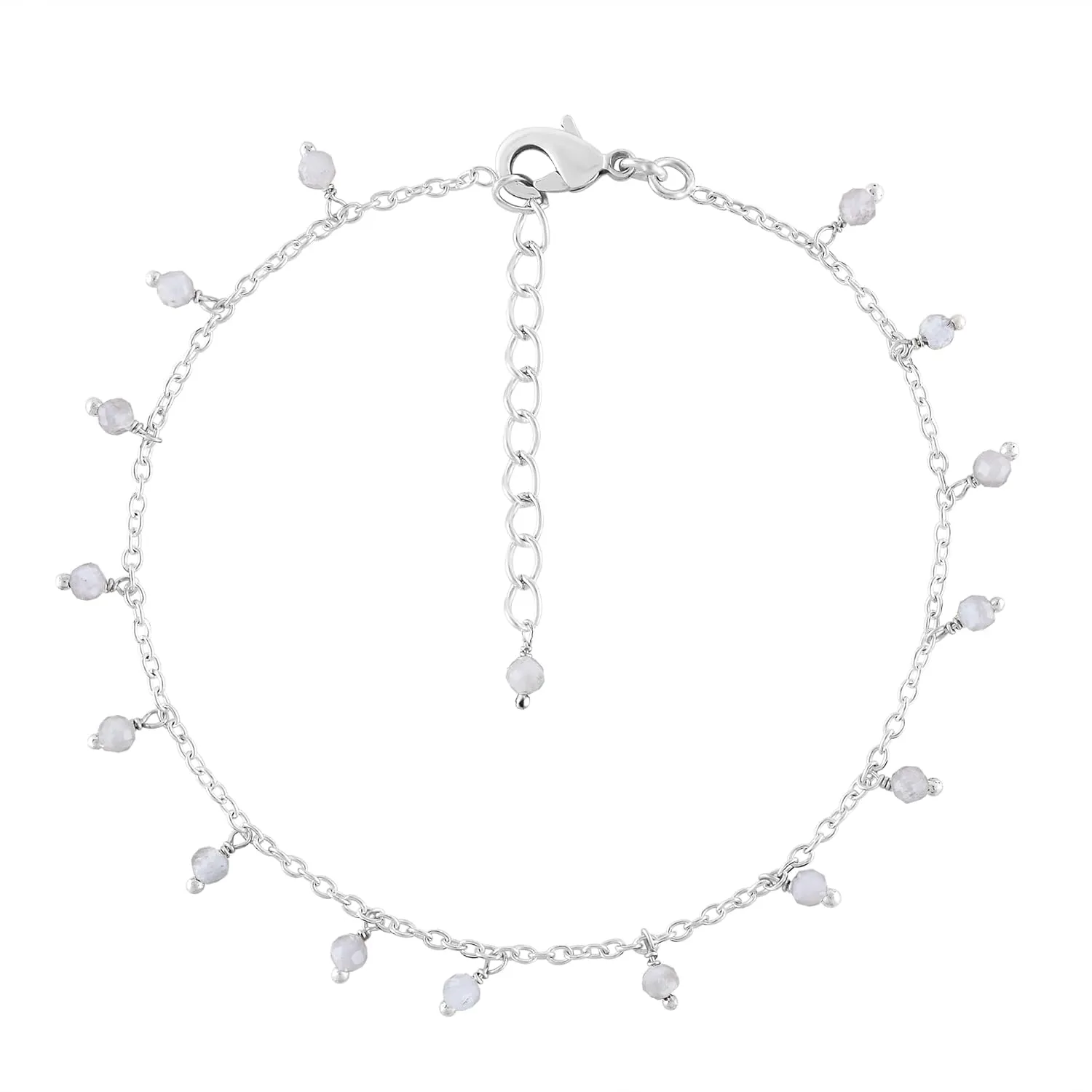 Yanara Rainbow Moonstone Anklets For Women Ankle Bracelets for Her June Birthstone Silver Plated Jewelry in 8.5 1.5 inch Crystals and Healing Stones Gemstones Mother's Day Gifts